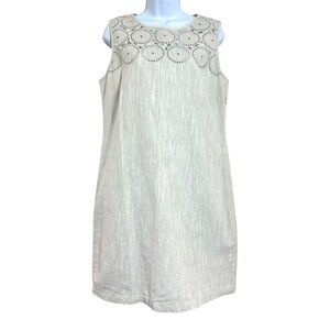 Dana Buchman Linen Blend Sleeveless Cream Eyelet Yoke Shift Dress Size 12 NWOT
